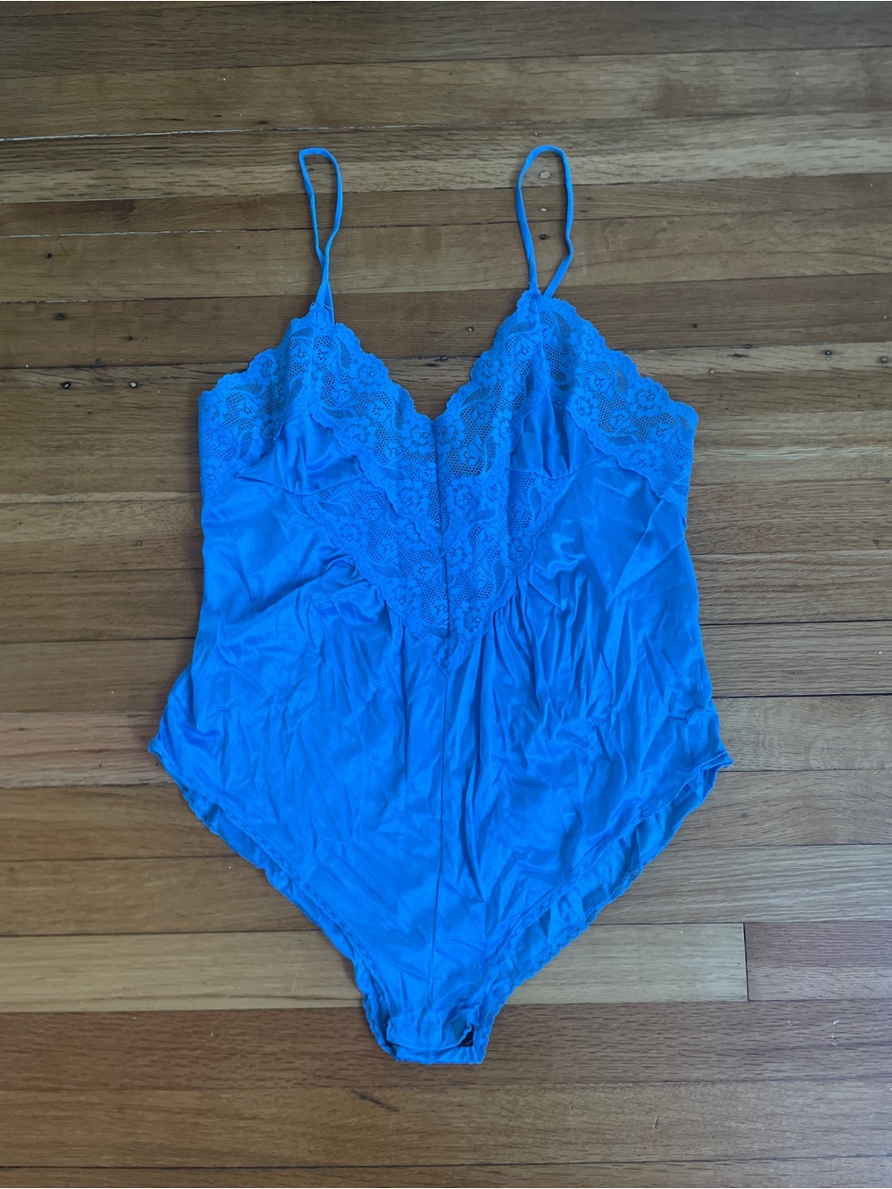 Vintage 80’s-90’s  Blue Lace-Trim Bodysuit